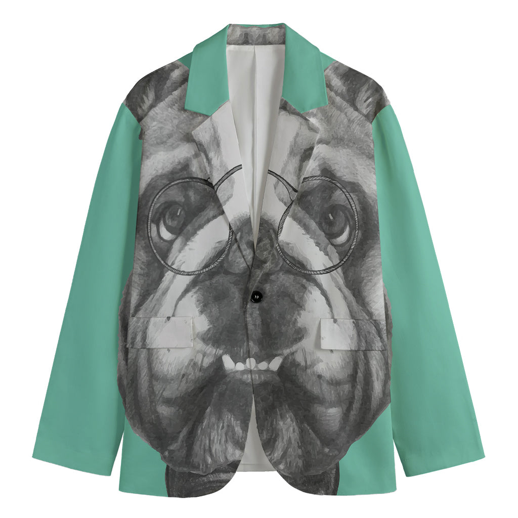 English Bulldog With Glasses Print Men's Blazer