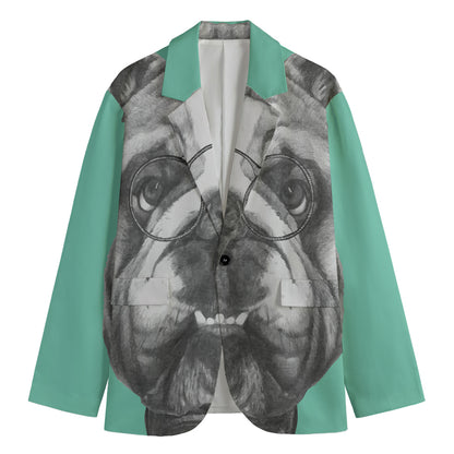 English Bulldog With Glasses Print Men's Blazer