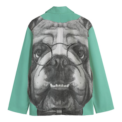 English Bulldog With Glasses Print Men's Blazer