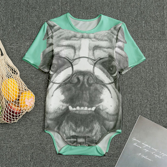 English Bulldog With Glasses Print Men's Bodysuit