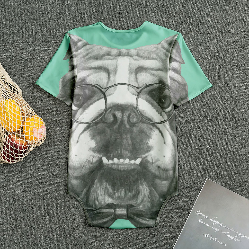 English Bulldog With Glasses Print Men's Bodysuit
