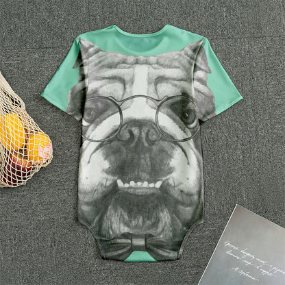 English Bulldog With Glasses Print Men's Bodysuit