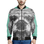 English Bulldog With Glasses Print Men's Bomber Jacket