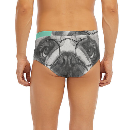 English Bulldog With Glasses Print Men's Briefs