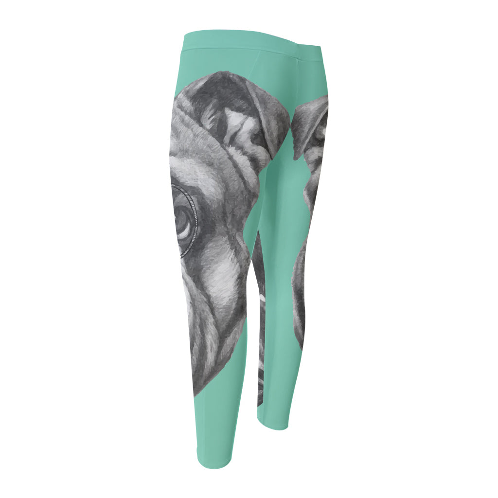 English Bulldog With Glasses Print Men's Compression Pants