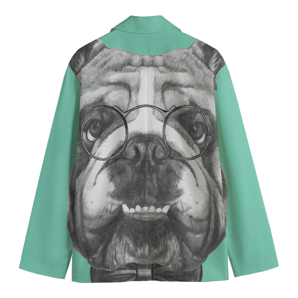 English Bulldog With Glasses Print Men's Cotton Blazer