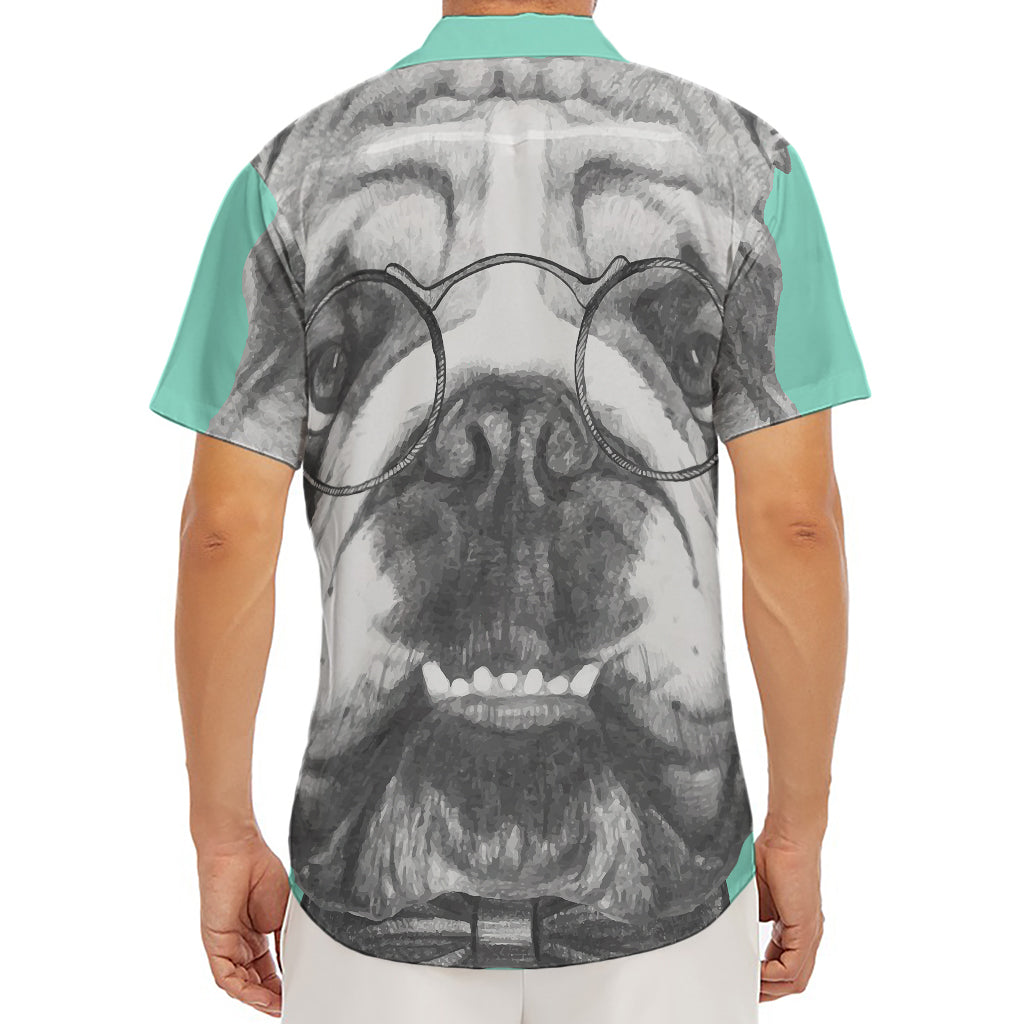 English Bulldog With Glasses Print Men's Deep V-Neck Shirt