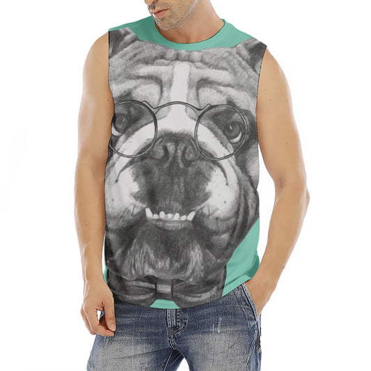 English Bulldog With Glasses Print Men's Fitness Tank Top