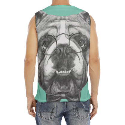 English Bulldog With Glasses Print Men's Fitness Tank Top