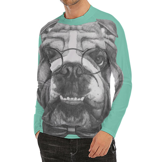 English Bulldog With Glasses Print Men's Long Sleeve Rash Guard