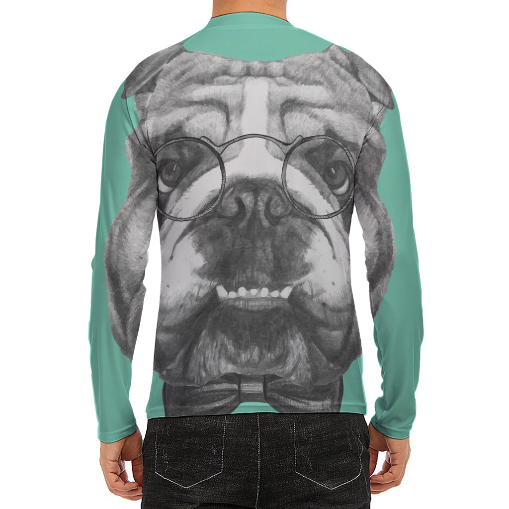 English Bulldog With Glasses Print Men's Long Sleeve Rash Guard