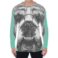 English Bulldog With Glasses Print Men's Long Sleeve T-Shirt
