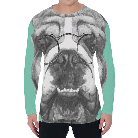 English Bulldog With Glasses Print Men's Long Sleeve T-Shirt