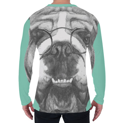 English Bulldog With Glasses Print Men's Long Sleeve T-Shirt