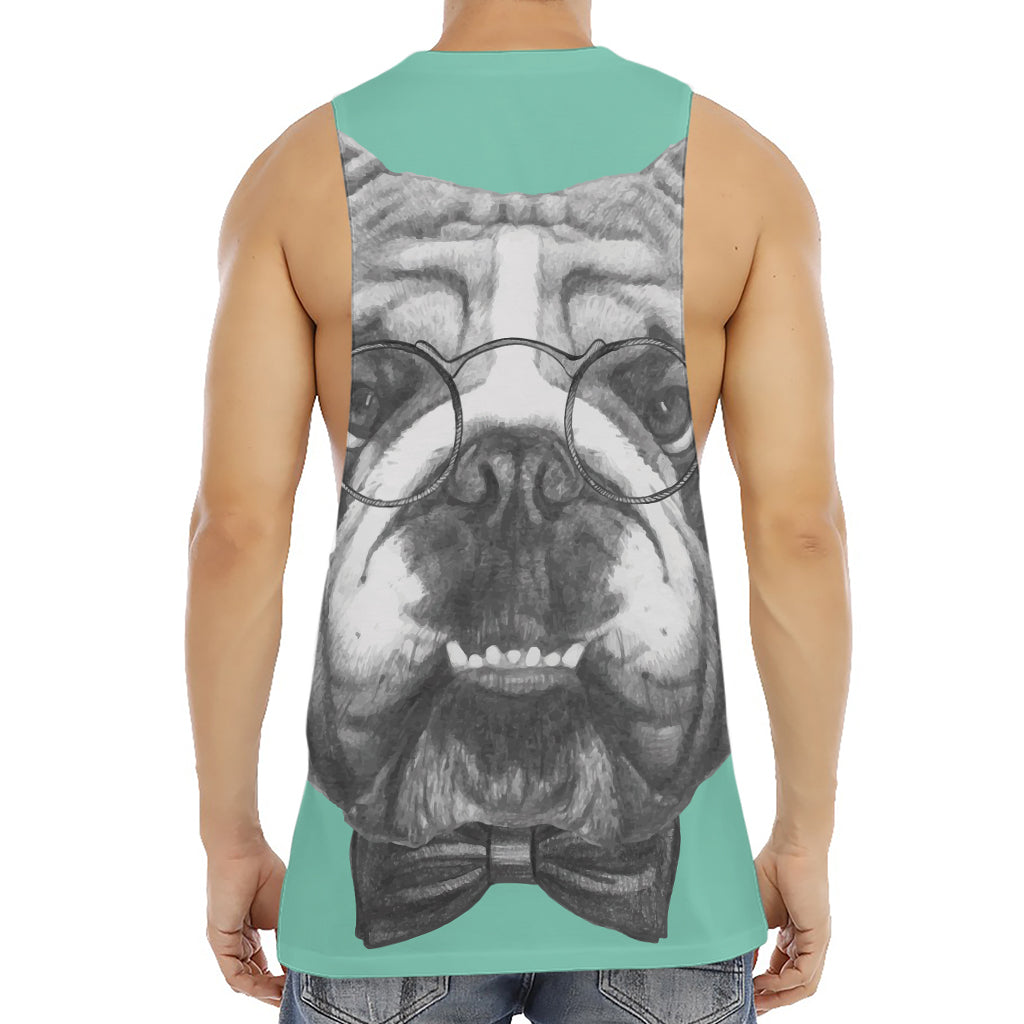 English Bulldog With Glasses Print Men's Muscle Tank Top