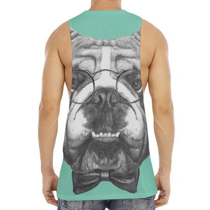 English Bulldog With Glasses Print Men's Muscle Tank Top