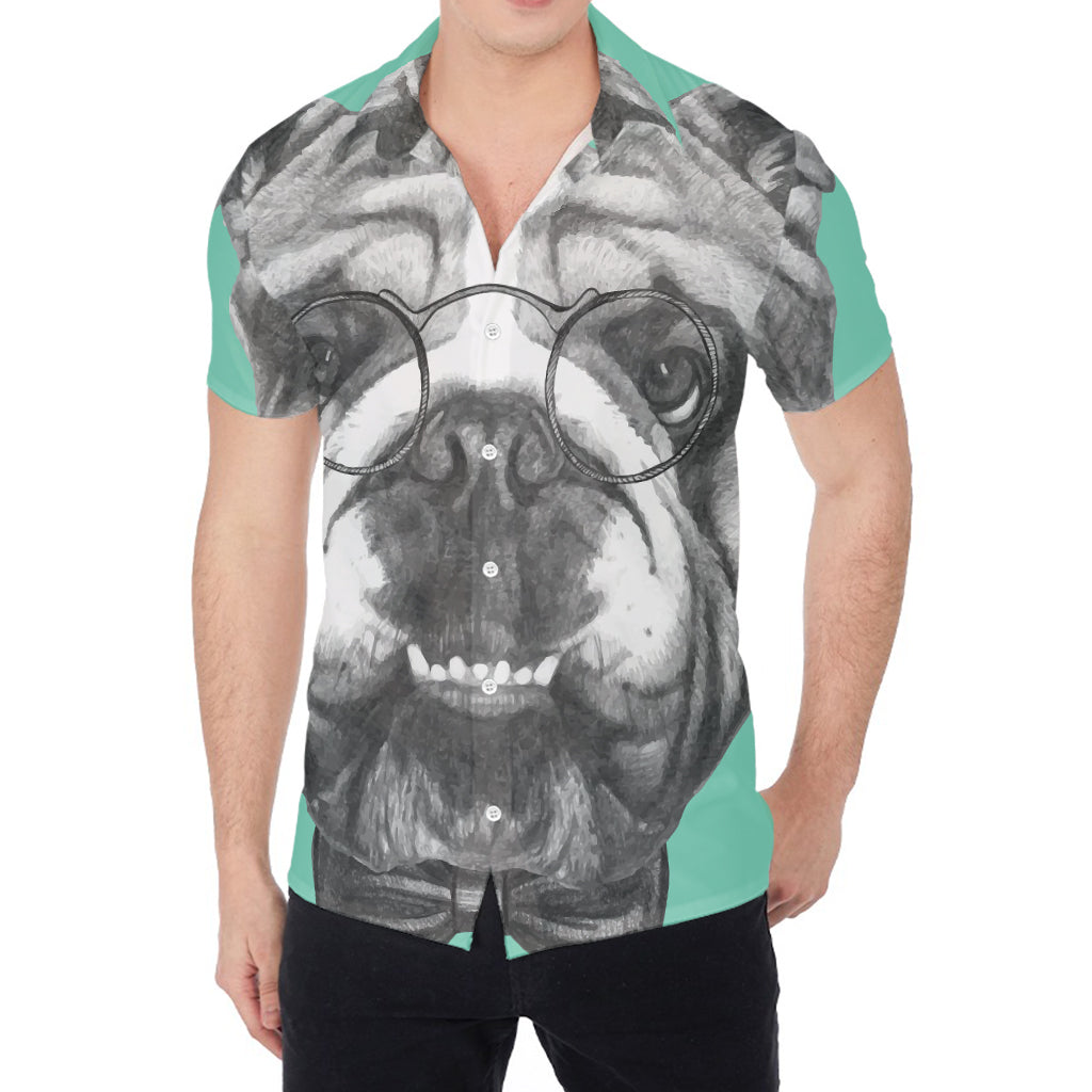 English Bulldog With Glasses Print Men's Shirt
