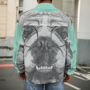 English Bulldog With Glasses Print Men's Shirt Jacket