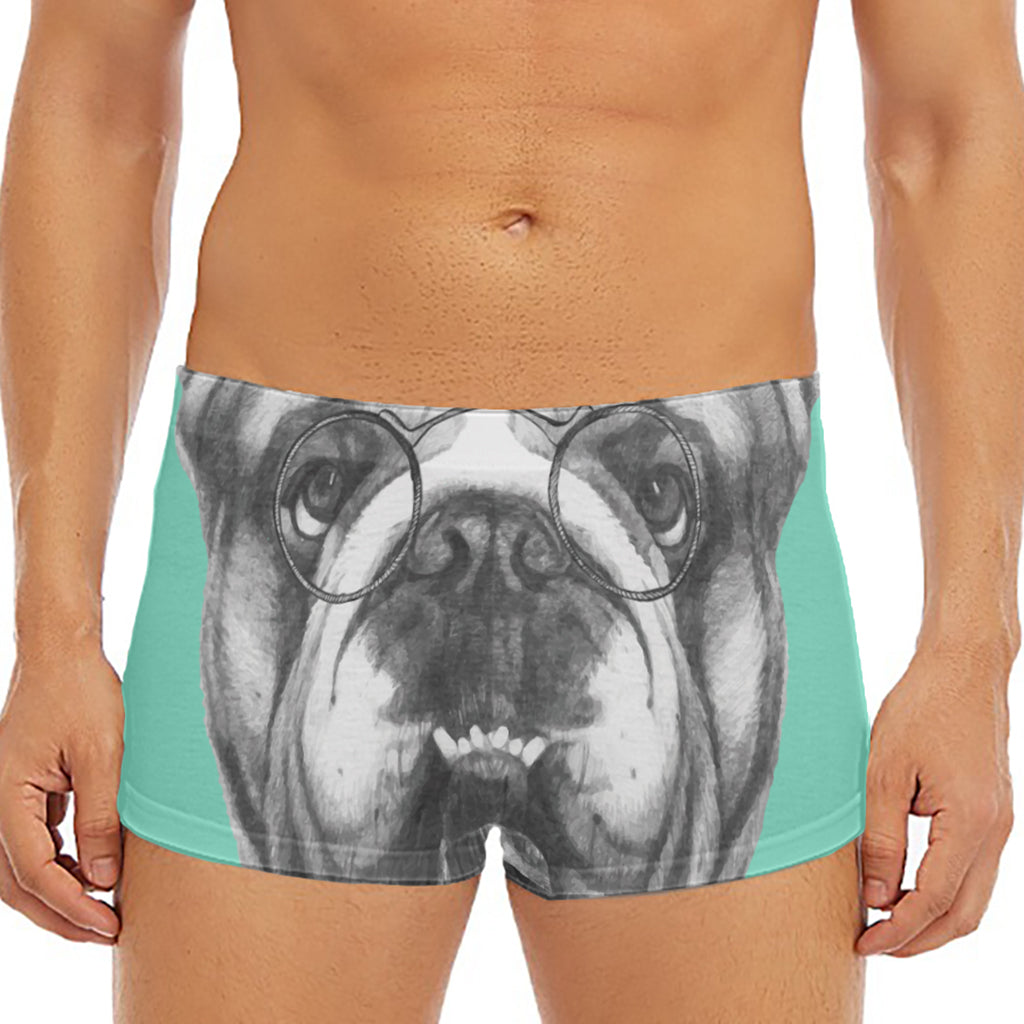 English Bulldog With Glasses Print Men's Short Boxer Briefs