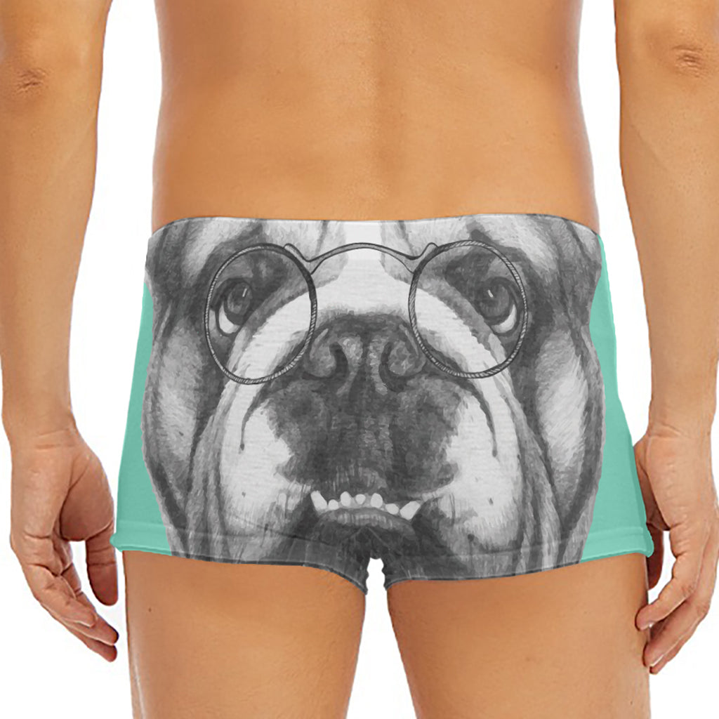 English Bulldog With Glasses Print Men's Short Boxer Briefs