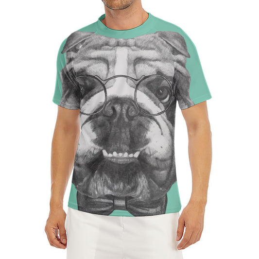 English Bulldog With Glasses Print Men's Short Sleeve Rash Guard