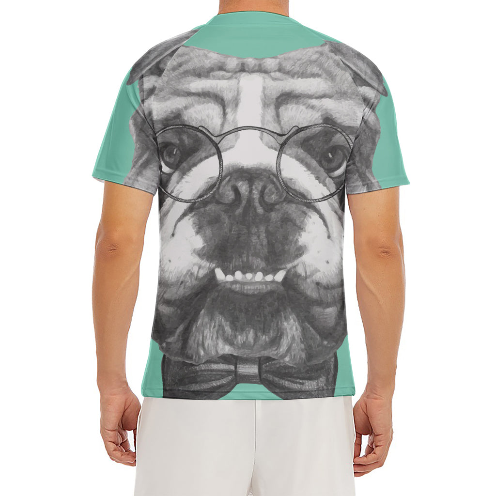 English Bulldog With Glasses Print Men's Short Sleeve Rash Guard