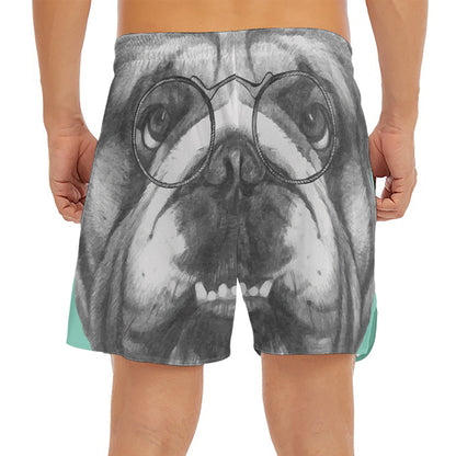 English Bulldog With Glasses Print Men's Split Running Shorts