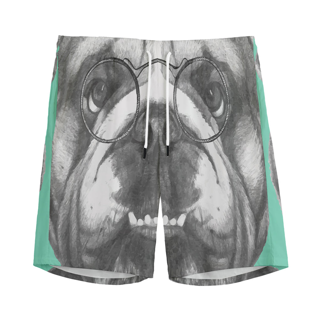 English Bulldog With Glasses Print Men's Sports Shorts