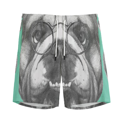English Bulldog With Glasses Print Men's Sports Shorts