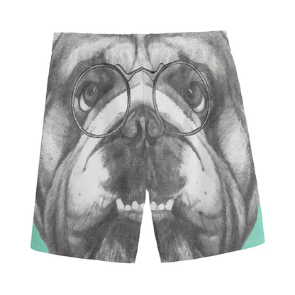 English Bulldog With Glasses Print Men's Sports Shorts