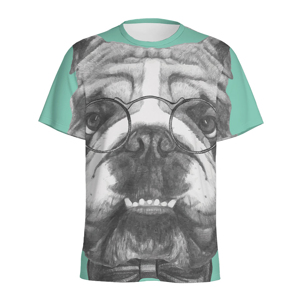 English Bulldog With Glasses Print Men's Sports T-Shirt
