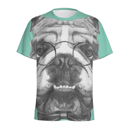 English Bulldog With Glasses Print Men's Sports T-Shirt
