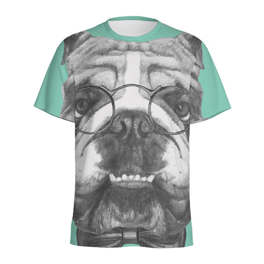 English Bulldog With Glasses Print Men's Sports T-Shirt