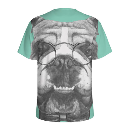 English Bulldog With Glasses Print Men's Sports T-Shirt