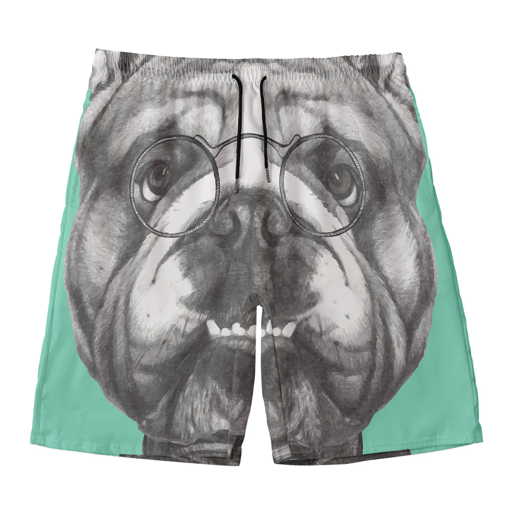 English Bulldog With Glasses Print Men's Swim Trunks
