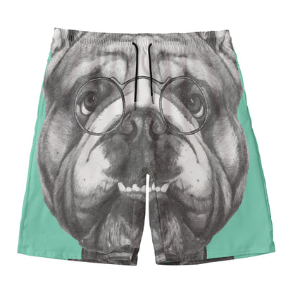 English Bulldog With Glasses Print Men's Swim Trunks