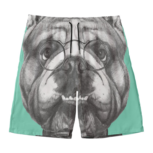 English Bulldog With Glasses Print Men's Swim Trunks