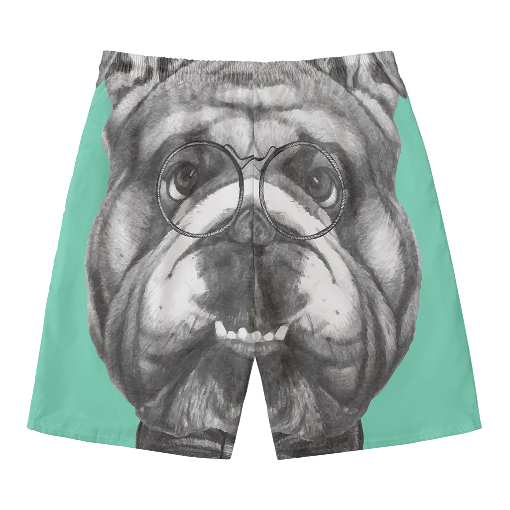 English Bulldog With Glasses Print Men's Swim Trunks