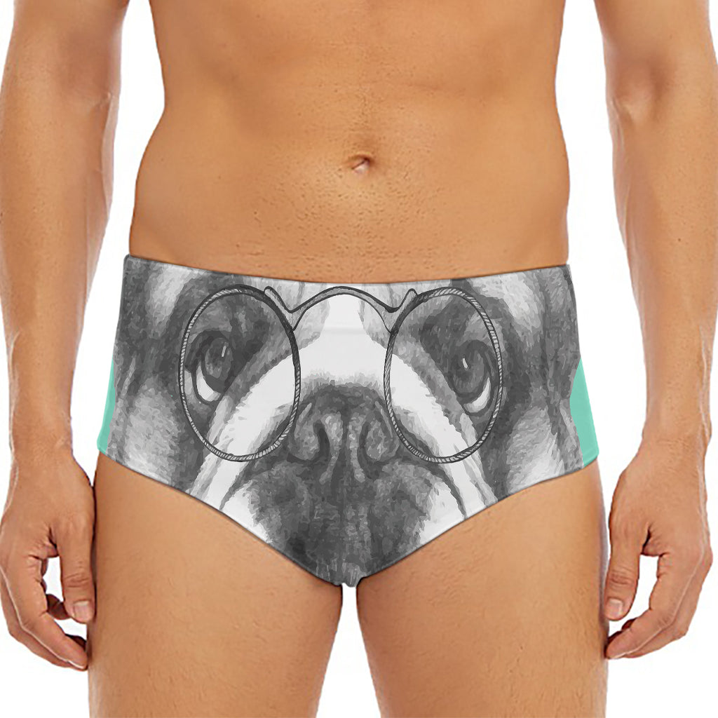 English Bulldog With Glasses Print Men's Triangle Swim Briefs