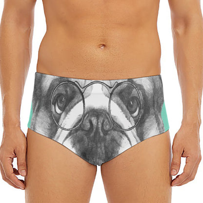 English Bulldog With Glasses Print Men's Triangle Swim Briefs