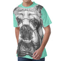 English Bulldog With Glasses Print Men's Velvet T-Shirt
