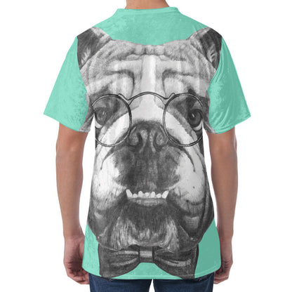 English Bulldog With Glasses Print Men's Velvet T-Shirt