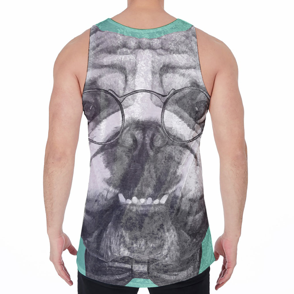 English Bulldog With Glasses Print Men's Velvet Tank Top