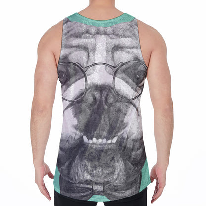 English Bulldog With Glasses Print Men's Velvet Tank Top