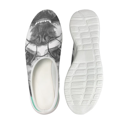 English Bulldog With Glasses Print Mesh Casual Shoes
