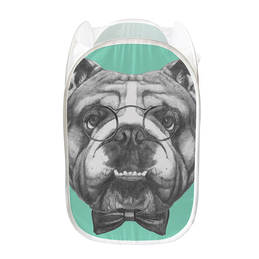 English Bulldog With Glasses Print Mesh Laundry Hamper