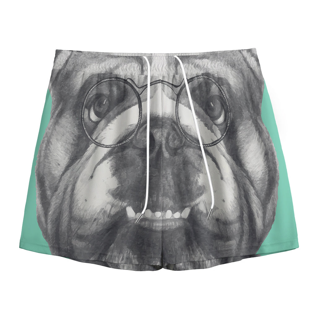 English Bulldog With Glasses Print Mesh Shorts
