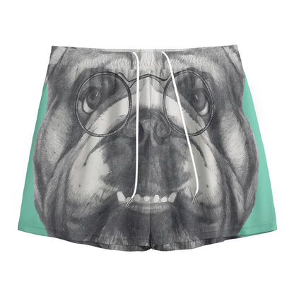 English Bulldog With Glasses Print Mesh Shorts