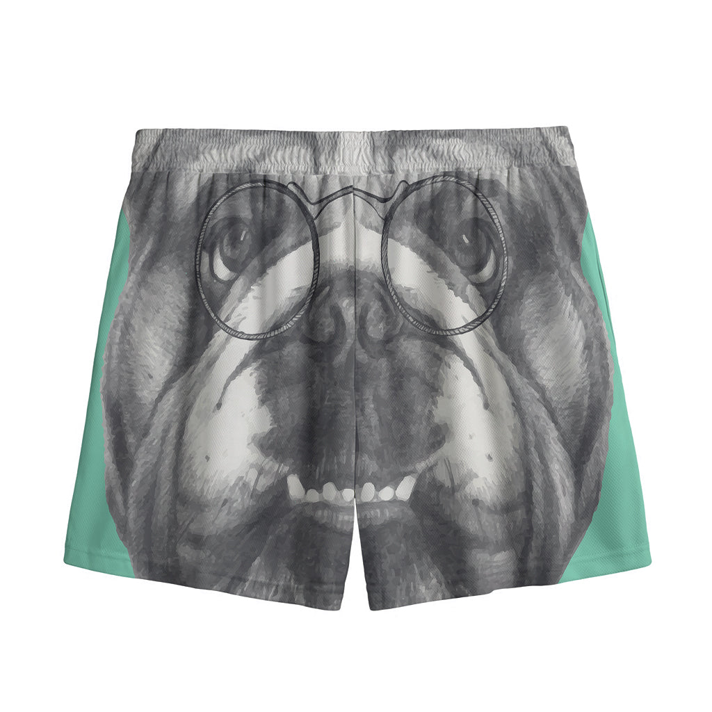 English Bulldog With Glasses Print Mesh Shorts