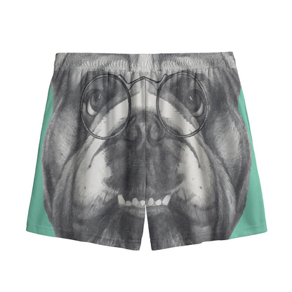 English Bulldog With Glasses Print Mesh Shorts